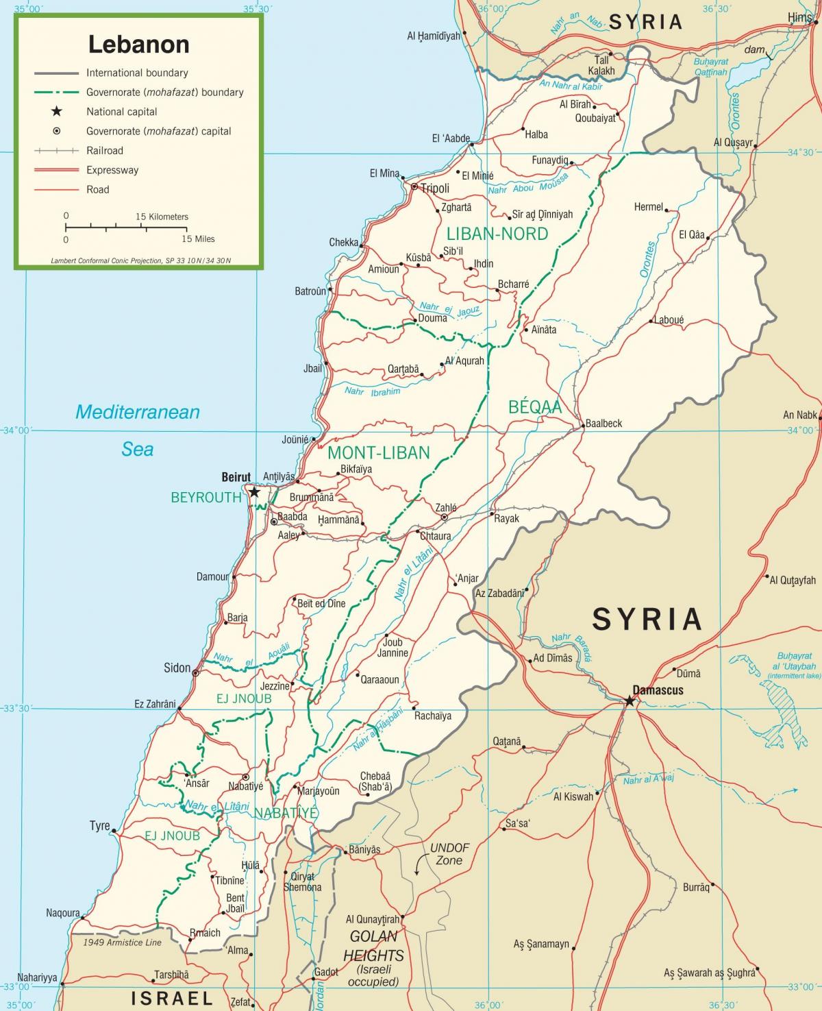 Libano errepide mapa