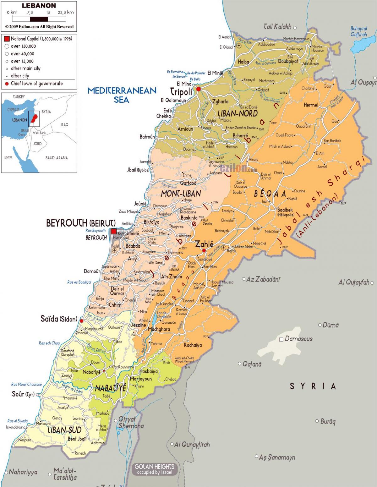 Libano mapa zehatza