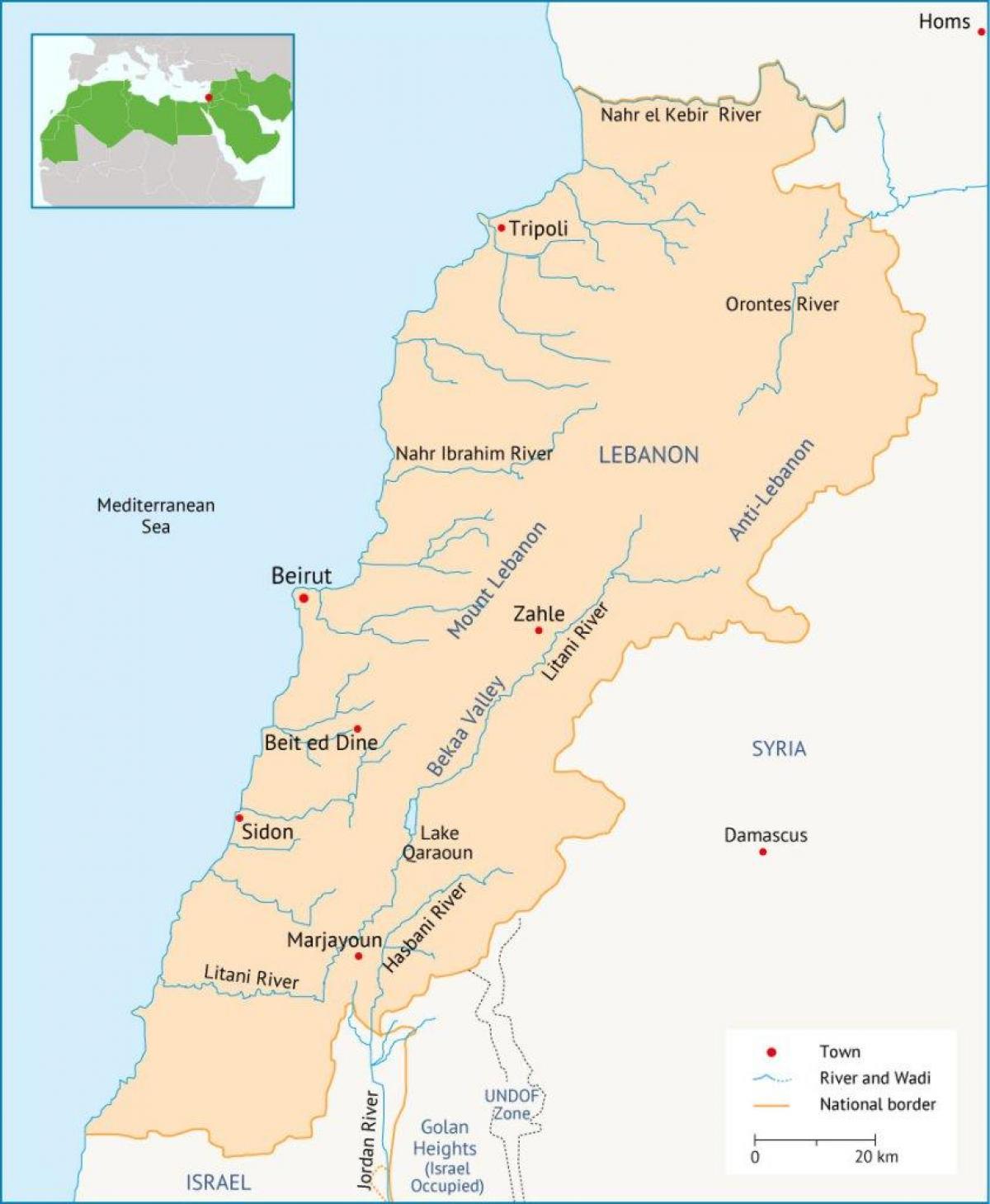Libano ibaien mapa
